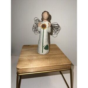 Willow Tree Angel Figurine with Sunflower - White and Brown